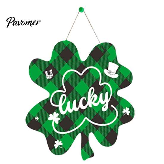 Weather Resistant Wood Sign St. Patrick's Day Wooden Door Sign, Luck Clover Green Hat Themed Hanging Outdoor Waterproof Holiday Plaque, Decorative