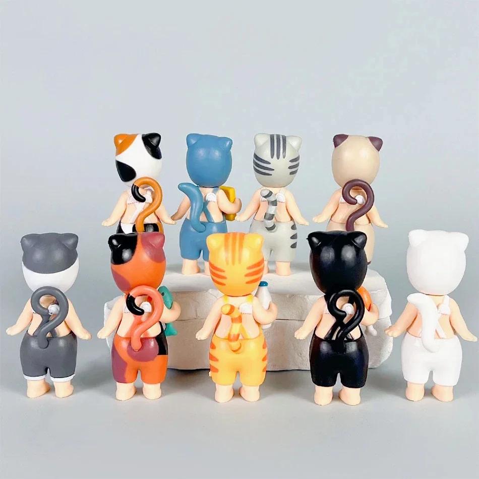 9pcs Random Send Cat Blind Box Cats Life Action Figures Toys Ornaments Dolls Fans Children Christmas Decorate Action Doll Gift