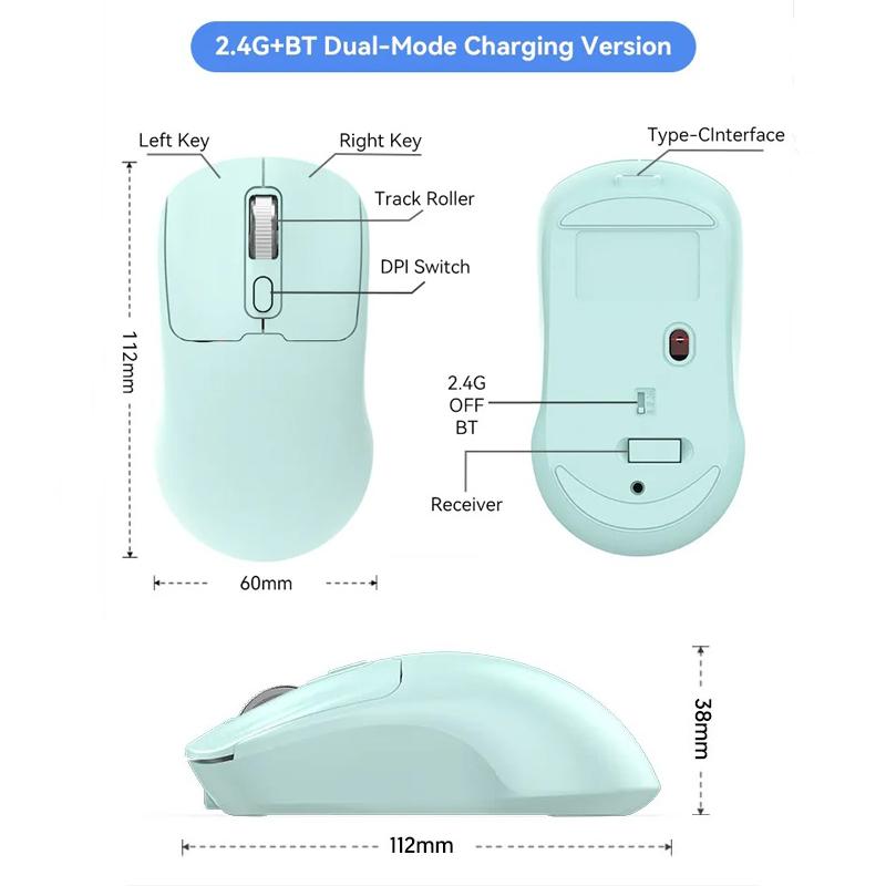 Bluetooth 5.4 Mouse 2.4G Wireless Mouse Dual Mode Gaming Mouse 1600 DPI Slient Mouse Rechargeable Ergonomic Mice for PC Laptop Macbook Pro