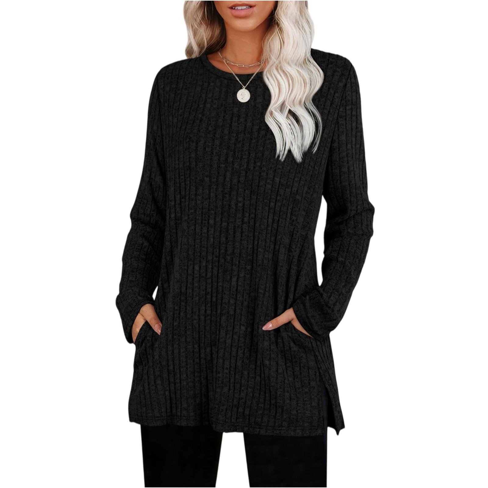 

Women s Fashionable Long-sleeved Pullover Solid-color Top M чёрный