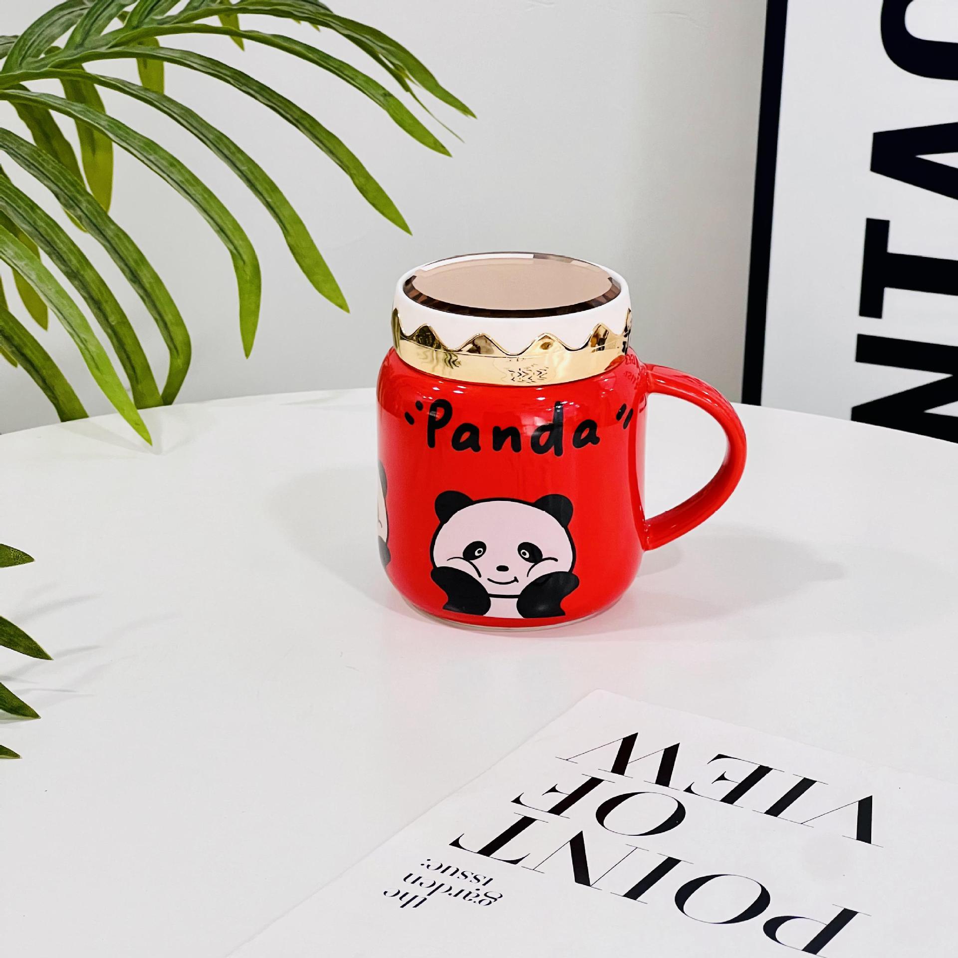 

Керамическая кружка с крышкой и ложкой «Открытие подарка», мультяшный кролик, милый подарок для девочки, чашка для воды, большой объем, высокая термостойкость 360ML