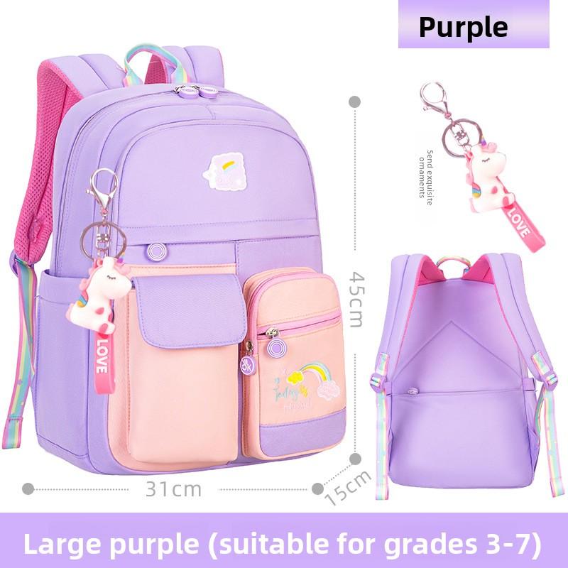 2 Size Primary Backpack with Pendant for Girls Aged 6-12 Lightweight Children's Backpacks Contrasting Color Student School Bags