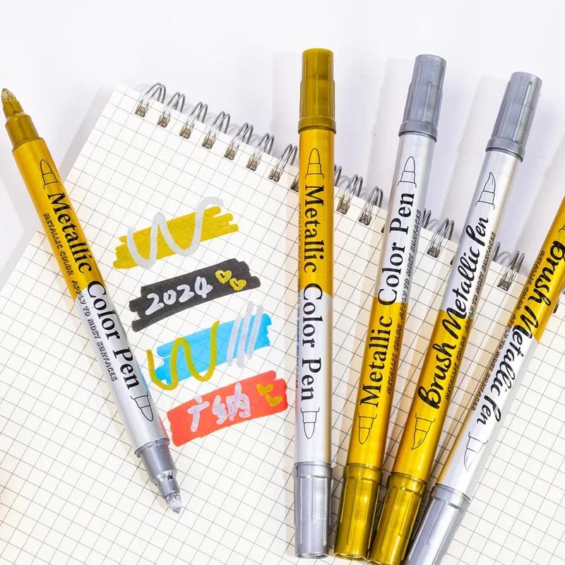 Double Tip Metallic Gold Silver Marker Pen Permanent Art Marker Crafts DIY Painting Pens Card Making Stationery Art Supplies