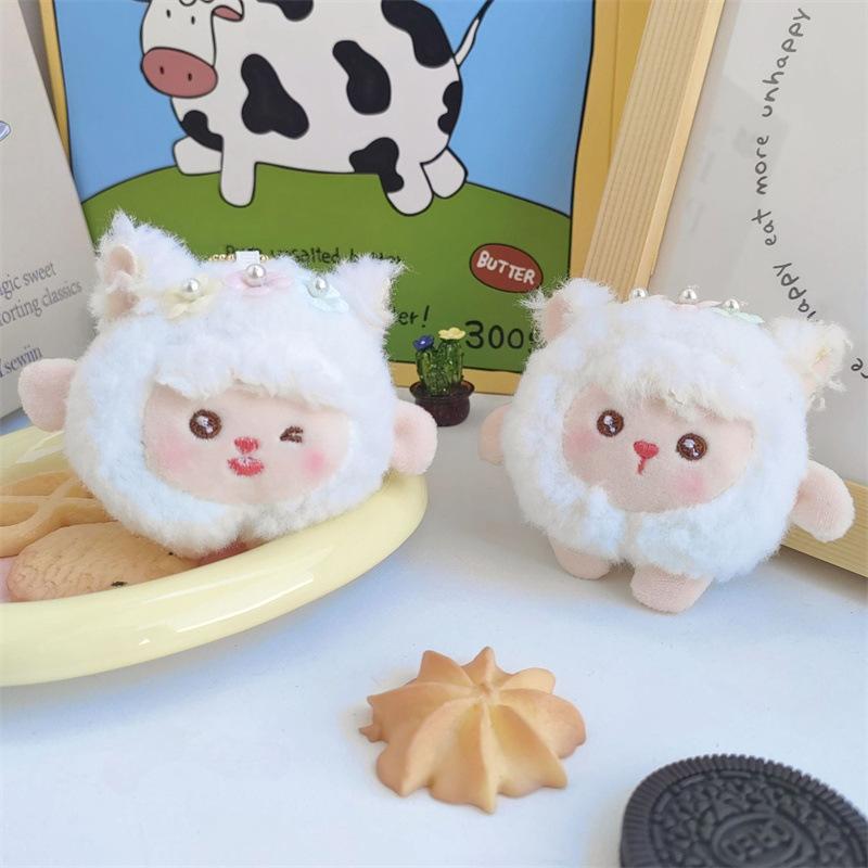 Creative Squeaking Dolls Lamb Pendant Cute Animal Plush Doll Keychain Mini Grabbing Doll Gift
