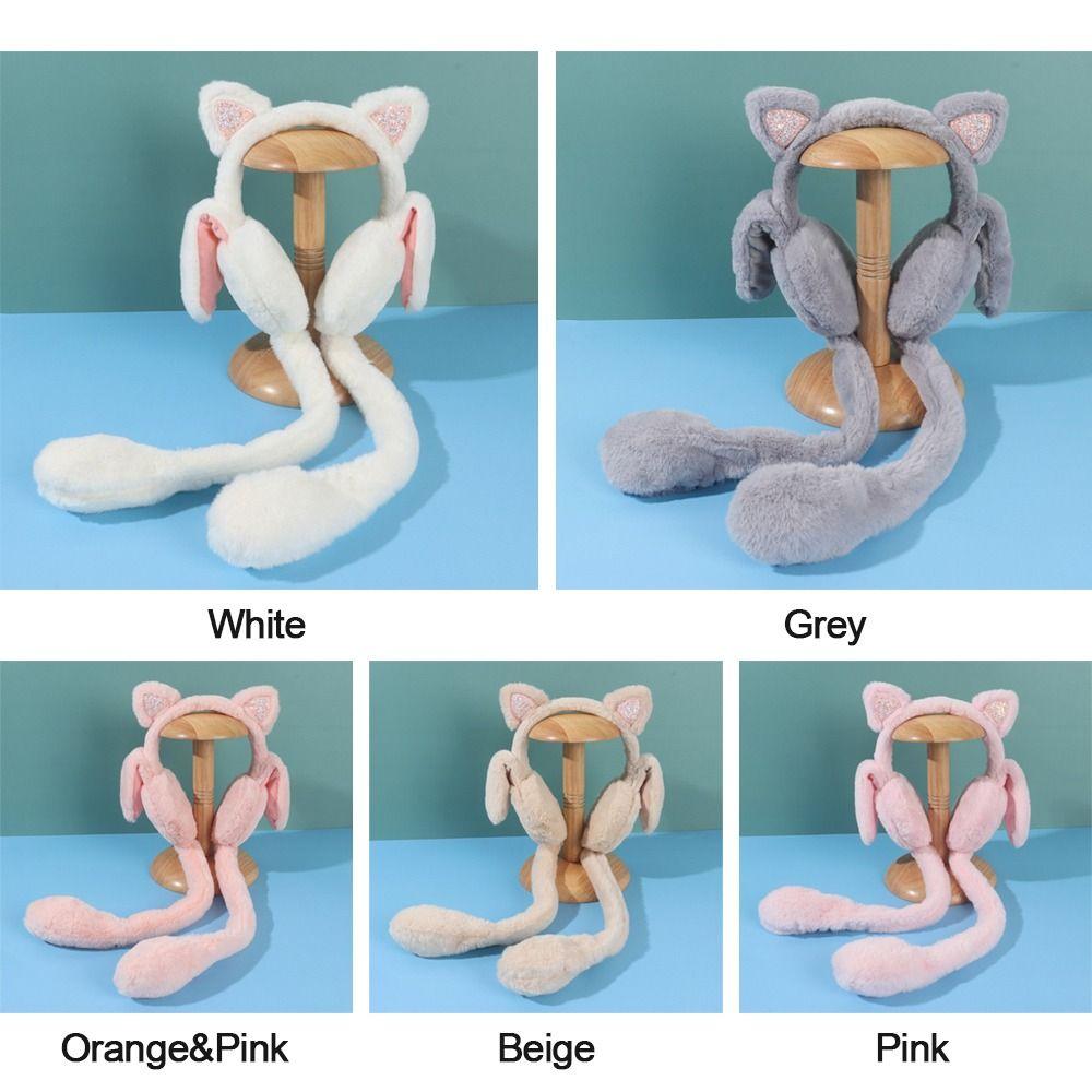 New Funny Plush Cat Earmuffs Moving Earmuffs Children's Ear Protection Cute Solid Color Winter Warm Kids Earwarmer Ear Flap