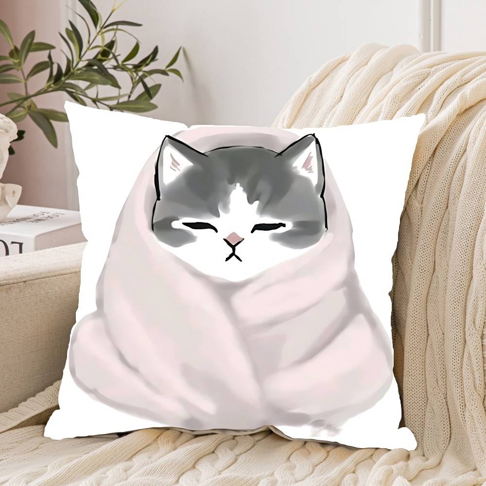 Hand Drawn Cute Cat Pillow Case Pattern Printed Pillowcase For Living Room Sofa Cushion Cover Bedroom Decor