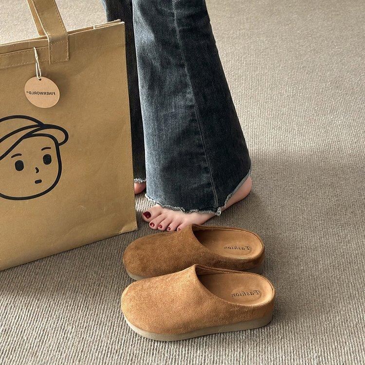 [Ushilai] French retro baotou one-pedal women's 2025 spring new soft-bottomed casual versatile half-slippers