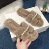 Korean version of fairy wind fluffy slippers female outer wear 2025 autumn and winter new Internet celebrity super fire fashion flat bottom cotton dra