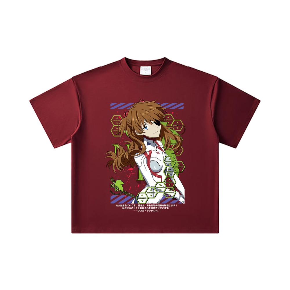 

260 GSM Double Yarn 32 Count 100% Cotton Evangelion V4 Asuka Print Unisex Heavy Cotton T Shirt 2XL вина червоного кольору