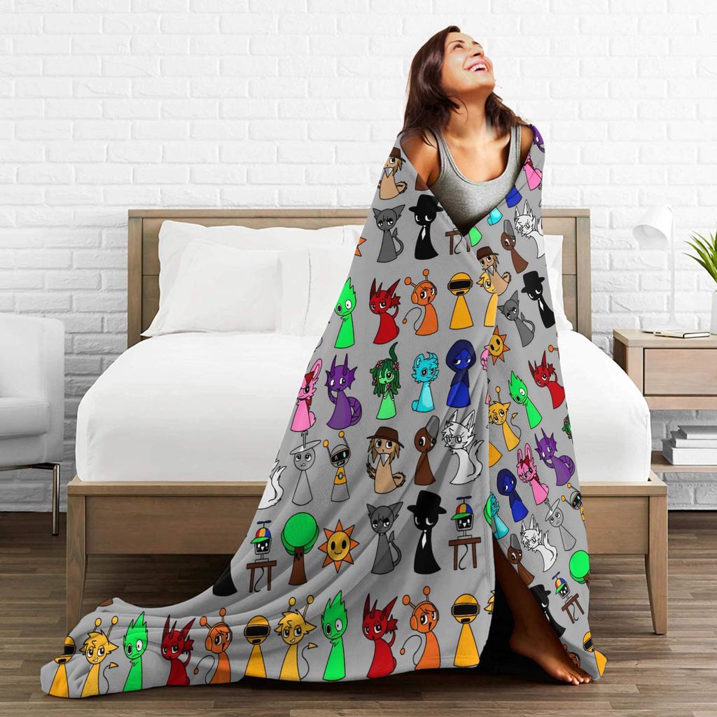 Sprunki Spiel-Flanelldecke, originelle Kuscheldecke für Zuhause, Hotel, Sofa, 125 x 100 cm, flauschig, dünn, Steppdecke