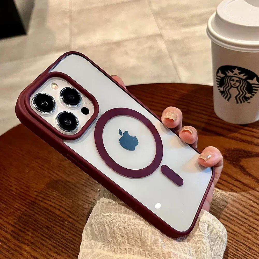 Luxury Magsafe Transparent Case For iPhone 16 15 14 13 12 11 Pro Max Plus X XS XR 13 Mini Magnetic Wireless Charge Phone Cover