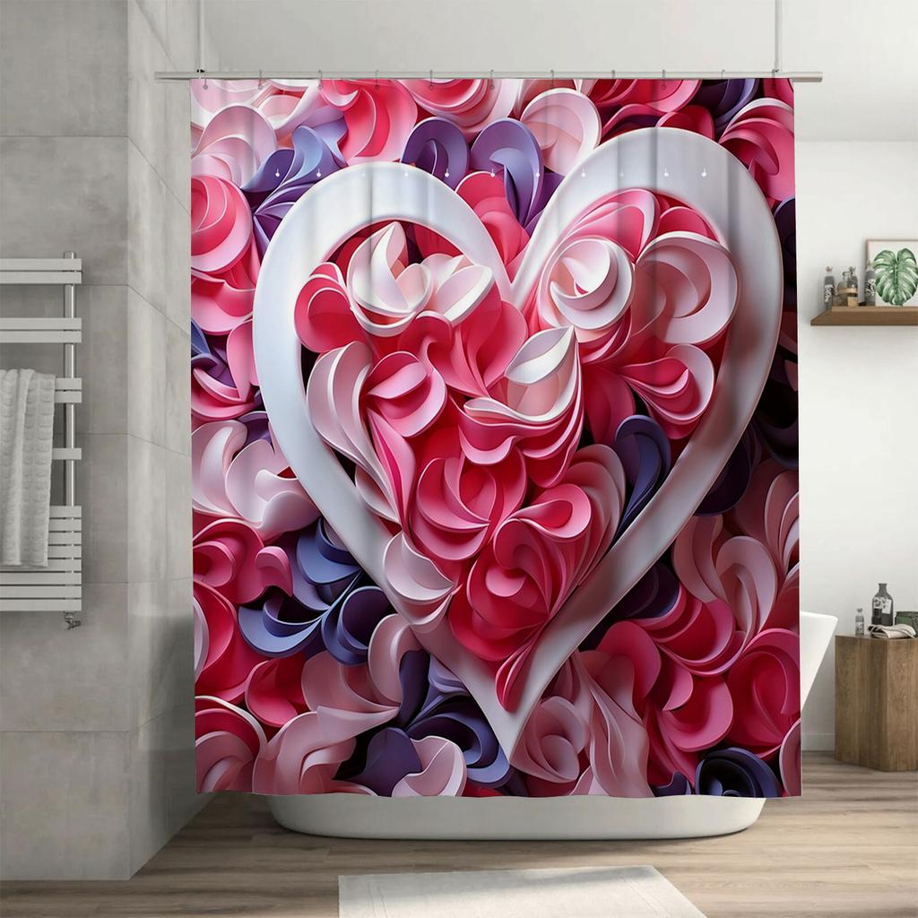 3D Heart and Petals Shower Curtain | Romantic and Modern Bathroom Decor