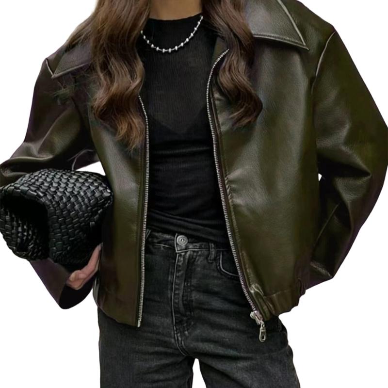 Cropped Jackets Faux Leather Jackets Casual Zip Up Motos Bike Coat Outwear Motorcycle Short Coat Fall Clothes