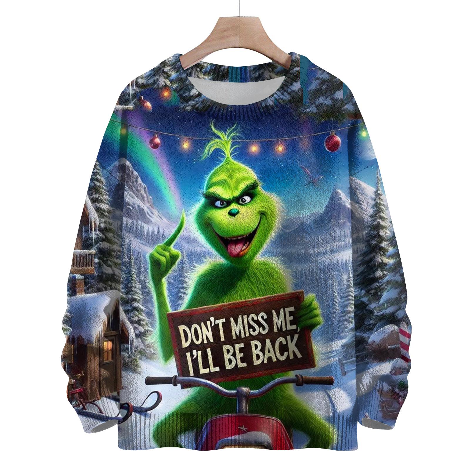 Ladies  Fashionable Casual Long Sleeved Christmas Cute Printed Round Neck Knitted Yarn XXL