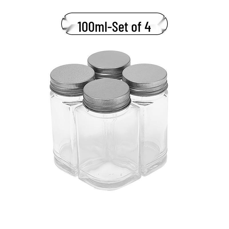 Acacia Wood Glass Seasoning Bottle Set - Pepper, Salt, Spices - 4-Piece Square Sprinkler Jars