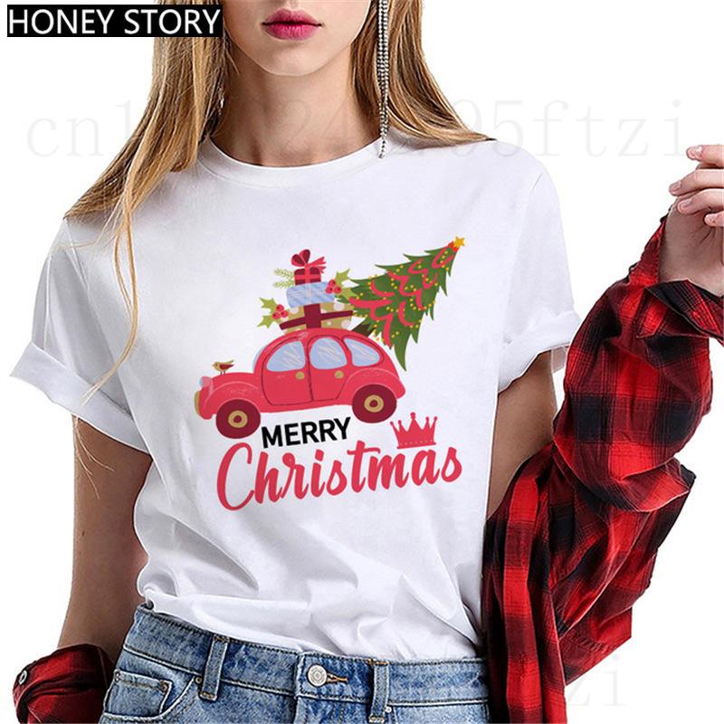 Fashion Cartoon Christmas Tree Graphic Women T-Shirts Summer Short Sleeve O-Neck Female Tops Streetwear Y2K Clothing