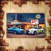 Racing Car Retro Style Metal Decorative Painting for Garage Room Decor