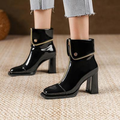 Jesienne i zimowe nowe, jednokolorowe, skórzane buty damskie, wodoodporne, buty Martin, zamek błyskawiczny z tyłu, krótkie buty damskie