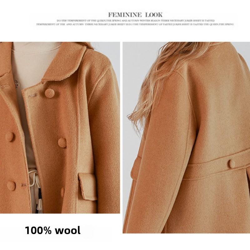 Girls Double-faced Wool Coat Wool Thickened Mid-length Autumn and Winter Woolen Coat
