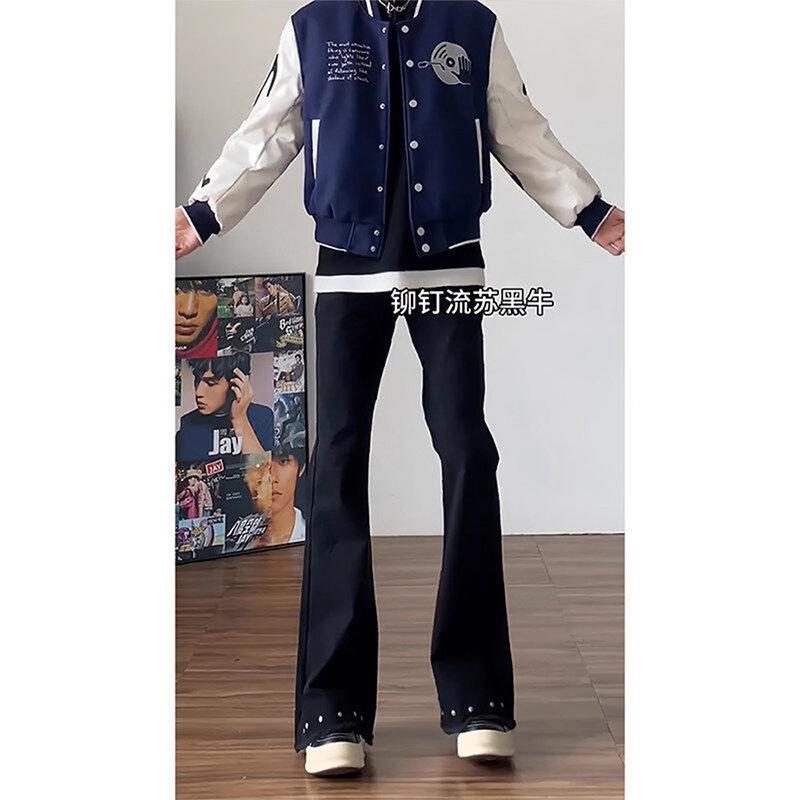 JYL Men's Cargo Flare Jeans American Vintage Camo Spring Lumberjack Straight Denim