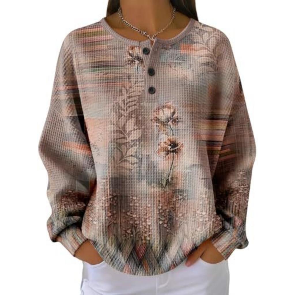 Women's Casual Printed Button Long Sleeve Sweatshirt