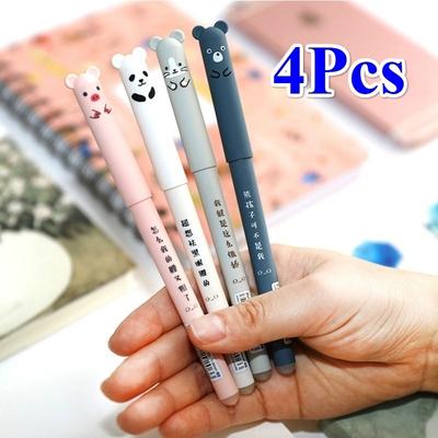 4 Piezas Animal Gato Oso Bolígrafo De Gel De Terciopelo Borrable Rollerball Suministros De Oficina Escolar Bolígrafos Para Estudiantes 0,38 Mm B