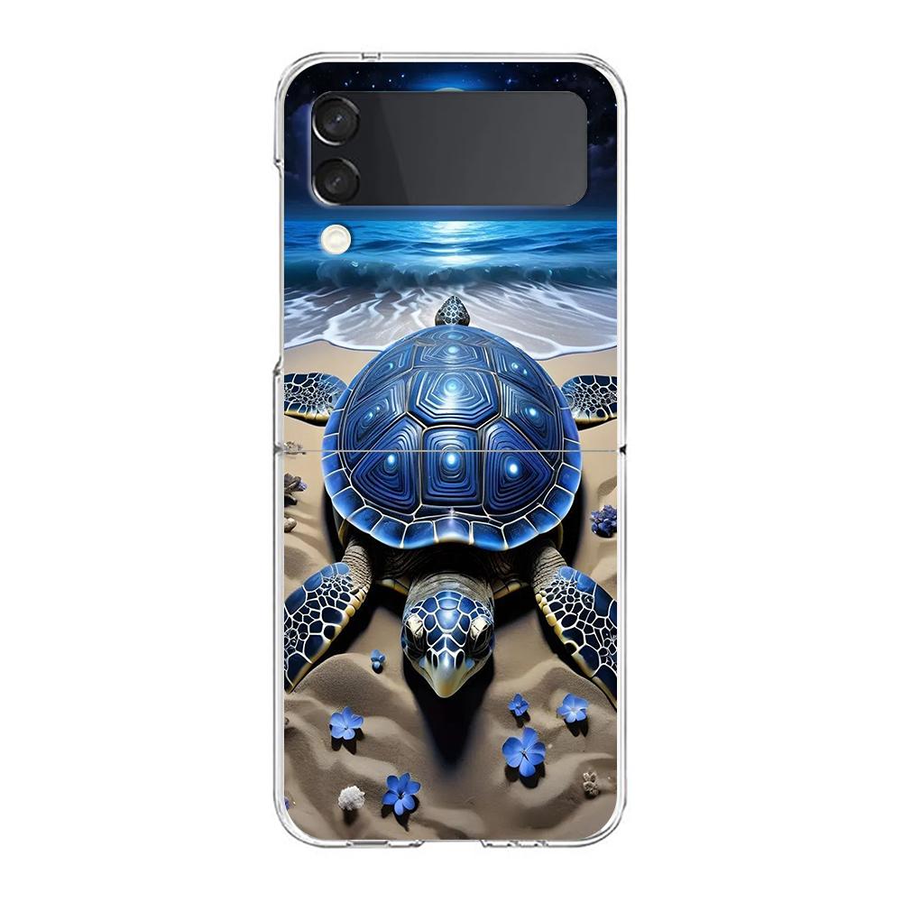 Phone Cover For Samsung Galaxy Z Flip 7 6 5 4 Case Transparent For Samsung Z Flip 3 Hard PC Shell Ocean Cute Dolphin Sea Turtle