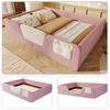 Lit rembourré, 140 x 190 cm, Sans matelas, Barrières de sécurité amovibles, Poche en tissu intégrée pour le rangement, Velours unique, Rose