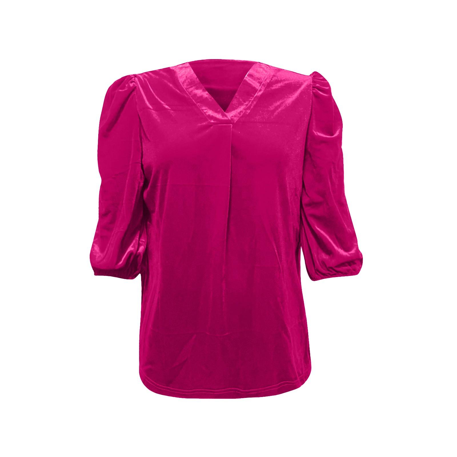 

Женские бархатные топы с V-образным вырезом и рукавами-фонариками 3/4, модные нарядные повседневные свободные рубашки для рождественской вечеринки и праздника XXL горячий розовый