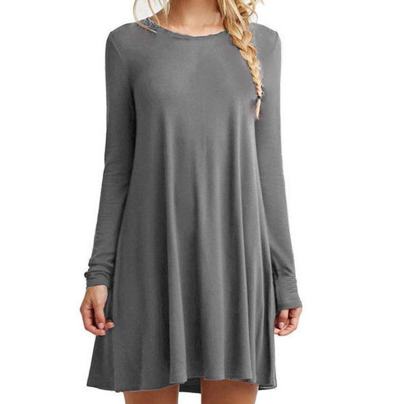

2026 Autumn/Winter Women s Solid Color Long Sleeve Dress - New Season s Hot Seller Large сірий колір