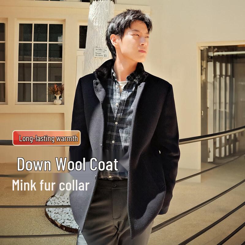 

Мужское шерстяное пальто Hodo со съемной подкладкой из пуха и воротником из меха норки 2XL