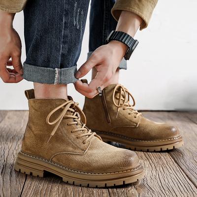 Retro Men Boots Sneakers Outdoor Fashion High Top Anti-slip Wearable Shoes Casual Leather Street Style Ankle Boots Cowboy Boot