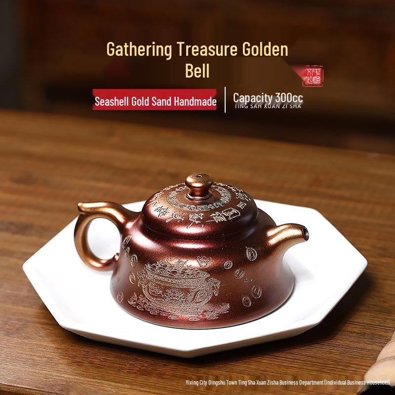 Handmade Jinbei Golden Bell Teapot by Famous Yixing Artist Gift Box