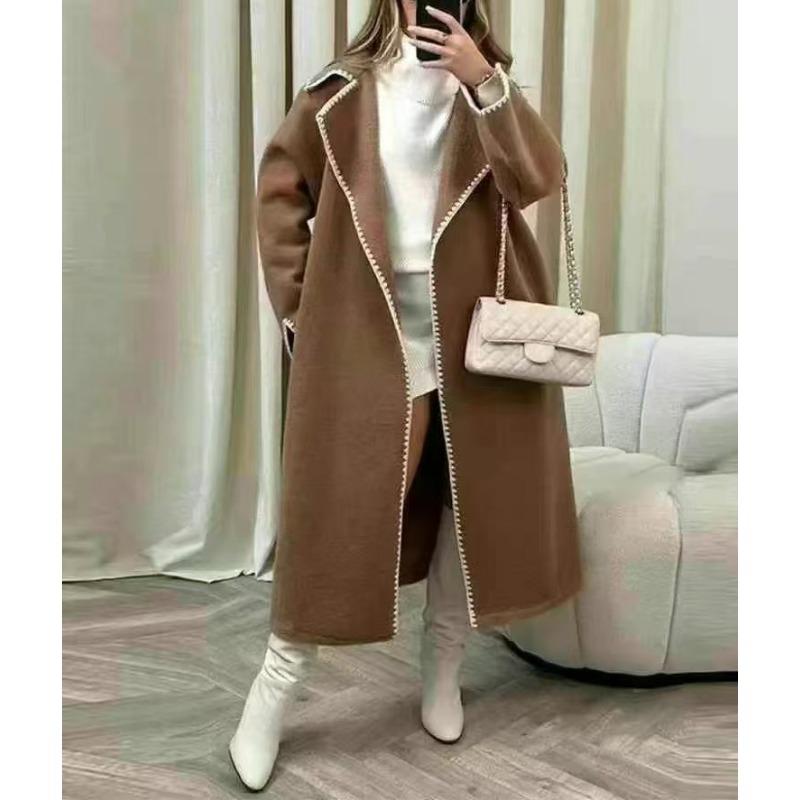 

Woolen coat women s new spring and autumn clothing large size women s clothing fat sister thin medium and long woolen coat average size кофейный