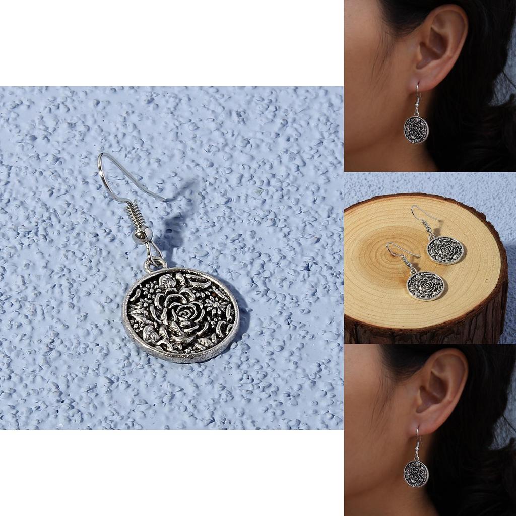 Vintage Floral Metal Earrings For Women With Geometric Design For Wedding And Gift Giving