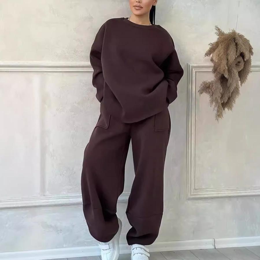 New Women's Fall Winter Casual Loose Crew Neck Long Sleeve Sweatshirt Pants Set