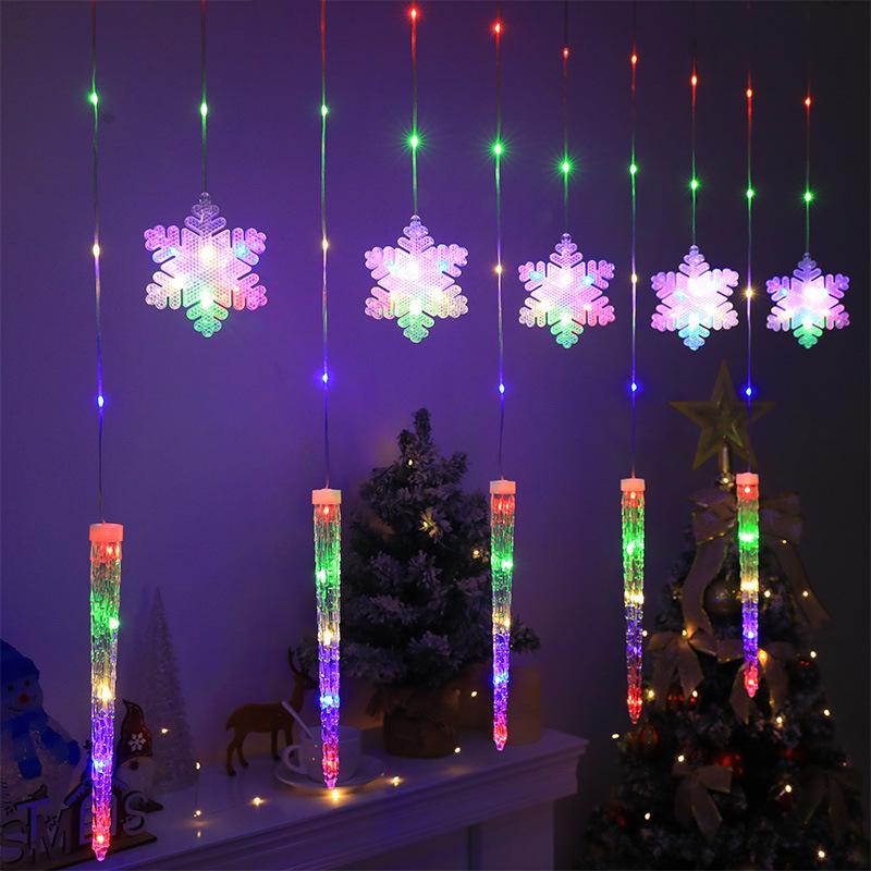 Cross-Border Icicle & Snowflake Christmas String Lights: Outdoor Decoration with Leather Wire Curtain Lights