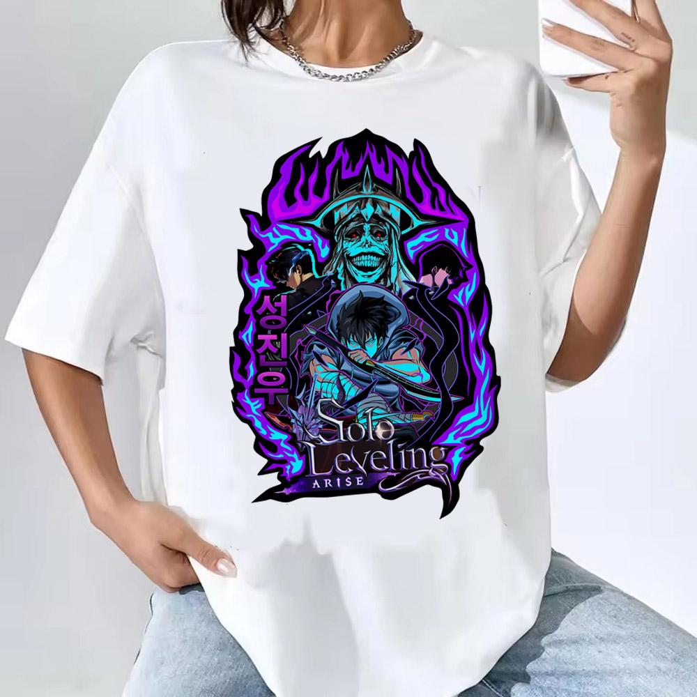 Solo Leveling T-Shirt Sung Jinwoo New Anime Manga Tshirt Men Women Clothing Short Sleeve Cartoon T Shirt