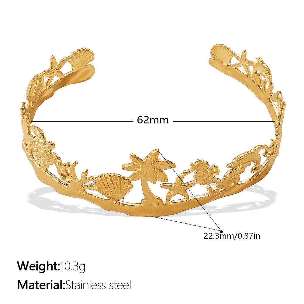 Seaside beach wind coconut tree marine life open bracelet stainless steel gold-plated light luxury jewelry women