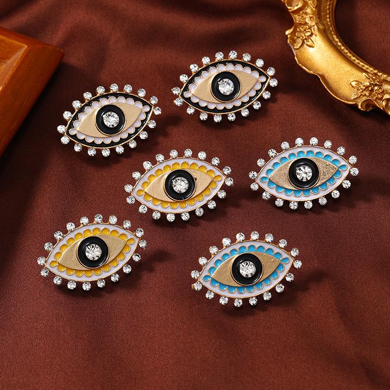 Retro Rhinestone & Pearl Demon Eye Stud Earrings - Ethnic Style