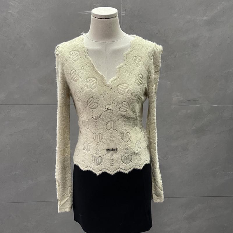 

Korean V-neck Brushed Lace Women s Bubble Long Sleeve Top - Autumn/Winter Fashion M (~52.5 kg)