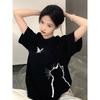 Pure cotton black short-sleeved women's t-shirt new popular summer unique design niche top loose t-shirt