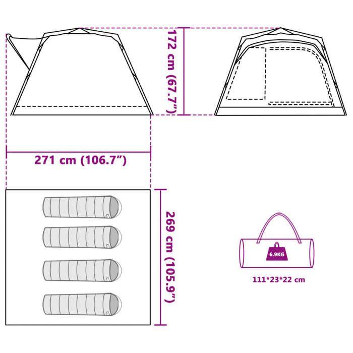 Tente de camping - vidaXL - 4 personnes - Imperméable - Système de dégagement rapide - Vert