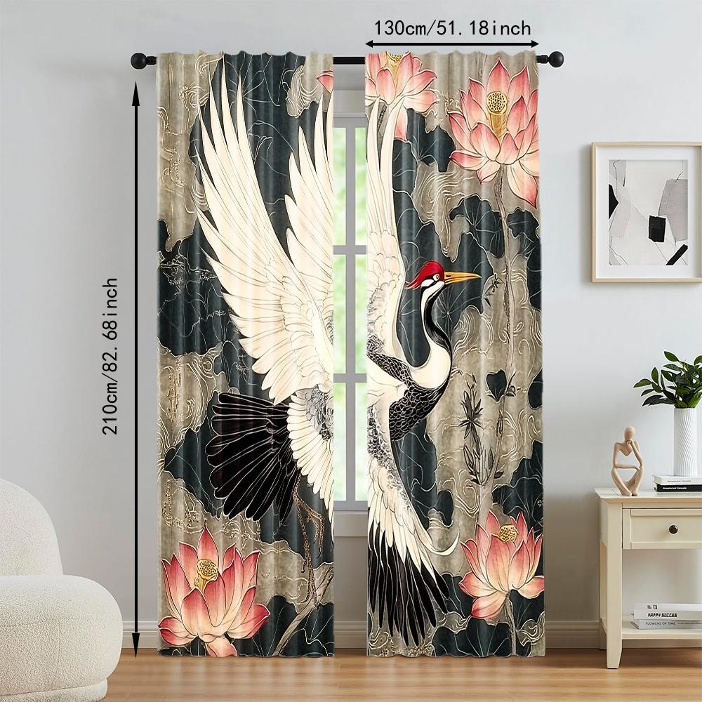 2 Pcs   Versatile Polyester Transparent Curtains for Home Decoration Noble Bird for Use In Bedrooms and Living Rooms