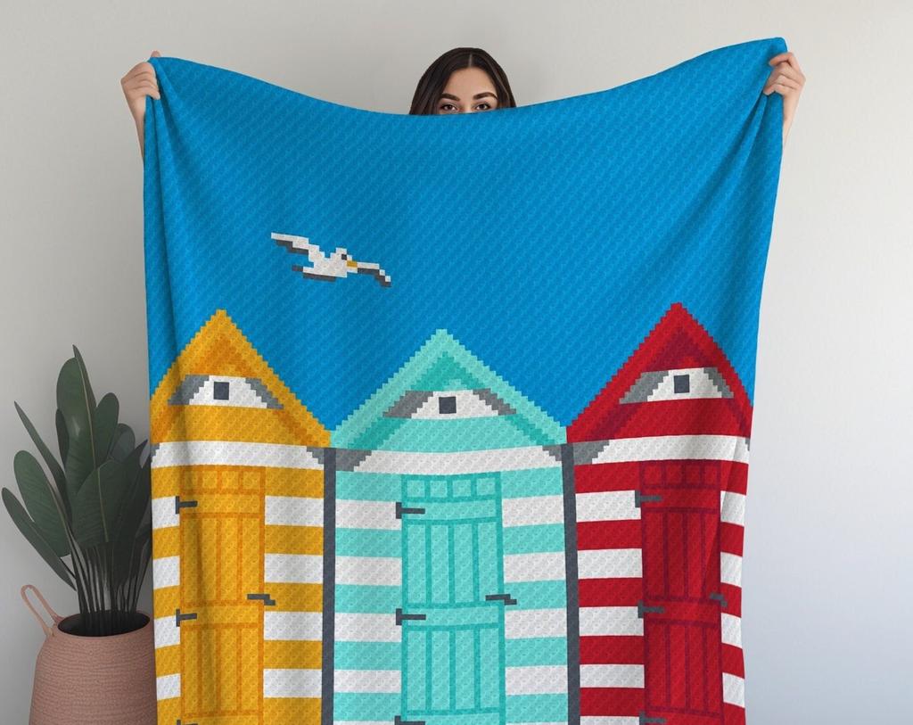 Beach Huts Crochet Blanket Pattern: C2C Digital Pattern