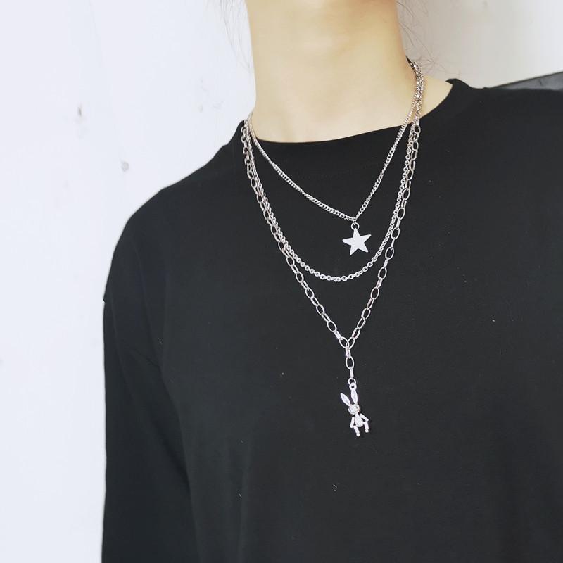 Internet Celebrity Same Harajuku Retro Hip Hop Ins Cold Wind Multi-layer Necklace Female Rabbit Pendant Earth Cool Dancing Accessories