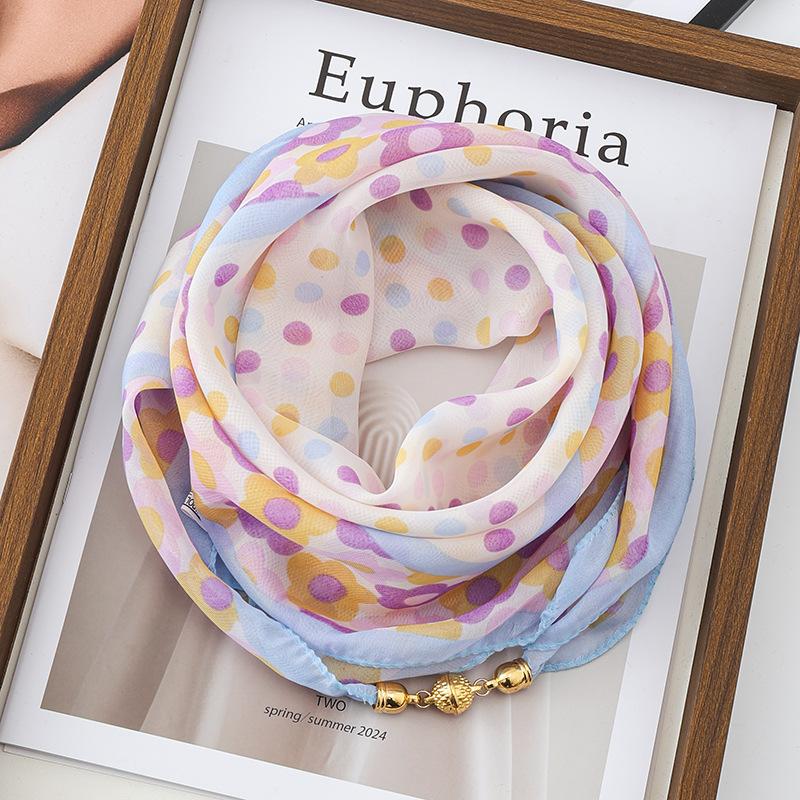 Sciarpa Quadrata in Seta Chiffon con Fibbia Magnetica di Lusso per Donna, Protezione per il Collo, Sciarpe alla Moda per l'Estate