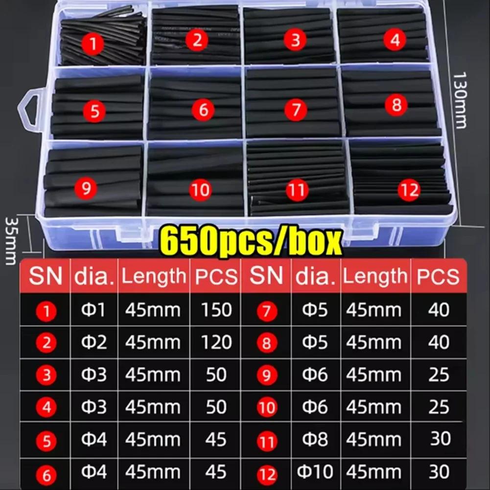 650pcs Heat Shrink Tubing Set 2:1 Shrinkage Ratio Waterproof Insulation Protection Heat Shrink Tube For Electrical Insulation