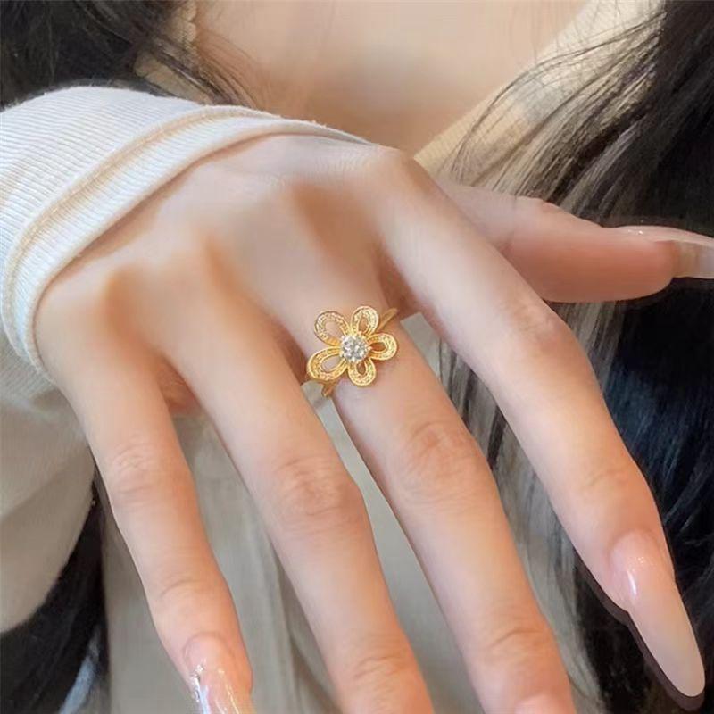 Anel de Coração de Amor e Explosão Estelar Dourado Escovado Vietnamita, Design de Girassol e Flor Gesang, Joia Elegante Feminina