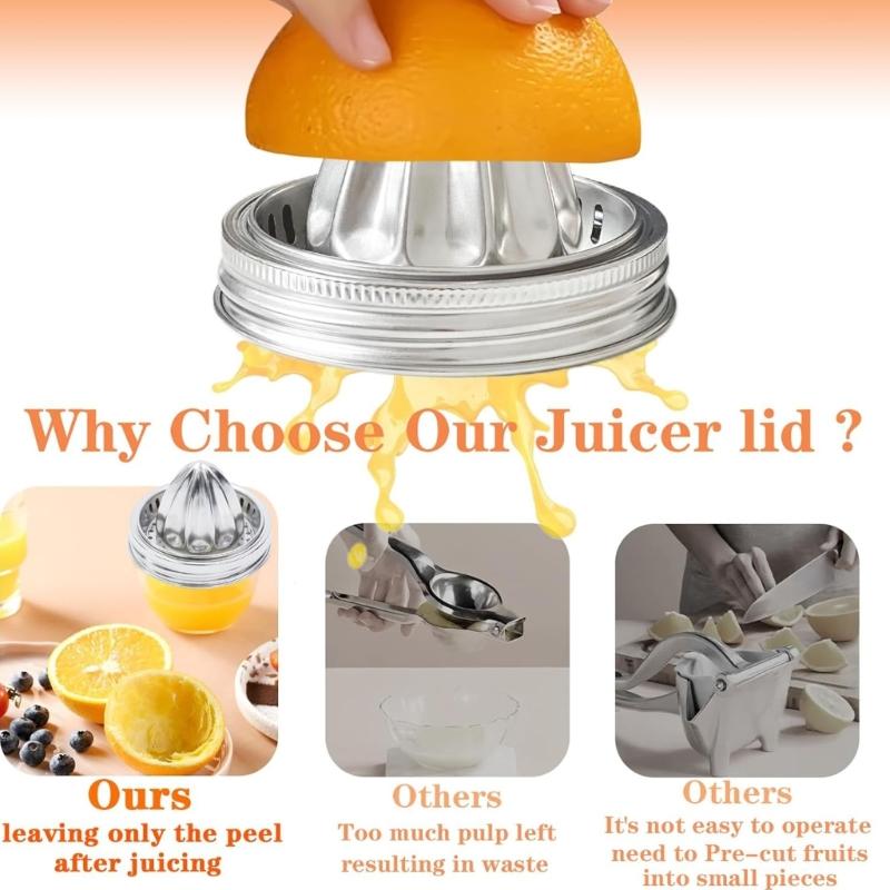 Stainless Steel Citrus Juicer Lid for 3.38inch Mason Jar Dishwasher Safe Manual Fruit Press with Ergonomic Handle